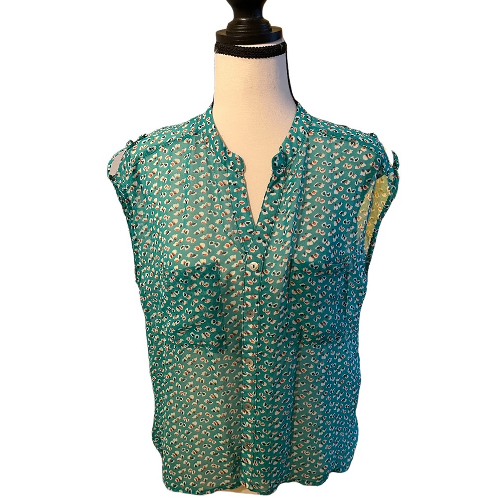 Button-Up Blouse Teal Turquoise Spot Spotted Pattern Patterned Multicolor Medium - Picture 1 of 4